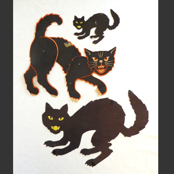 Other - VINTAGE 1950’s HALLOWEEN BLACK CAT DIECUT DECORATIONS (USED) LOT OF 3